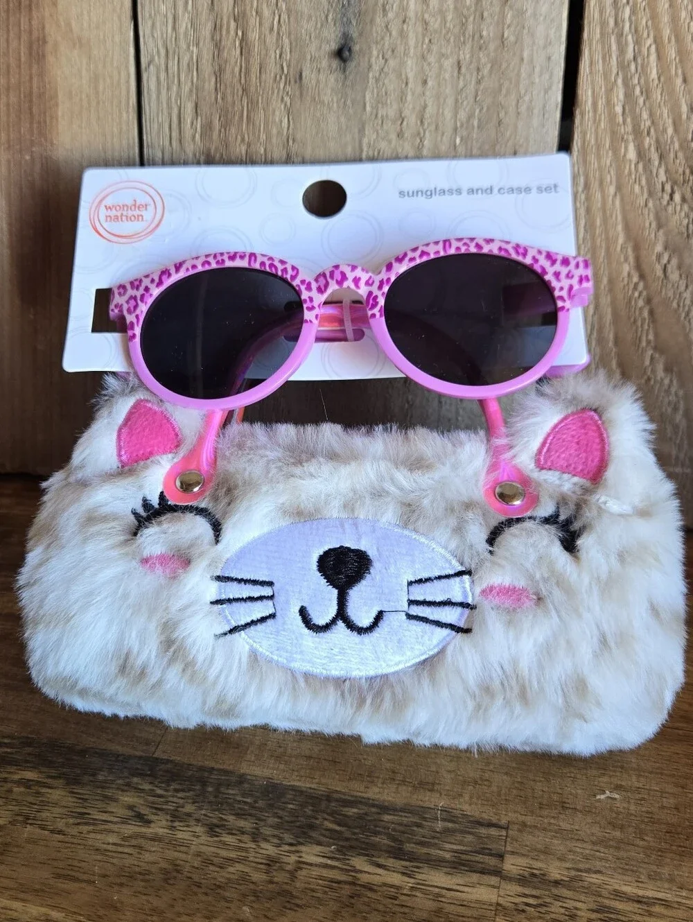 wonder nation Pink Leopard Kids Sunglasses with Plush Cat Case